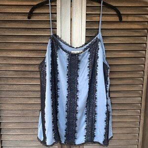 Alice + Olivia Light Blue Camisole with Black Lace Stripes
